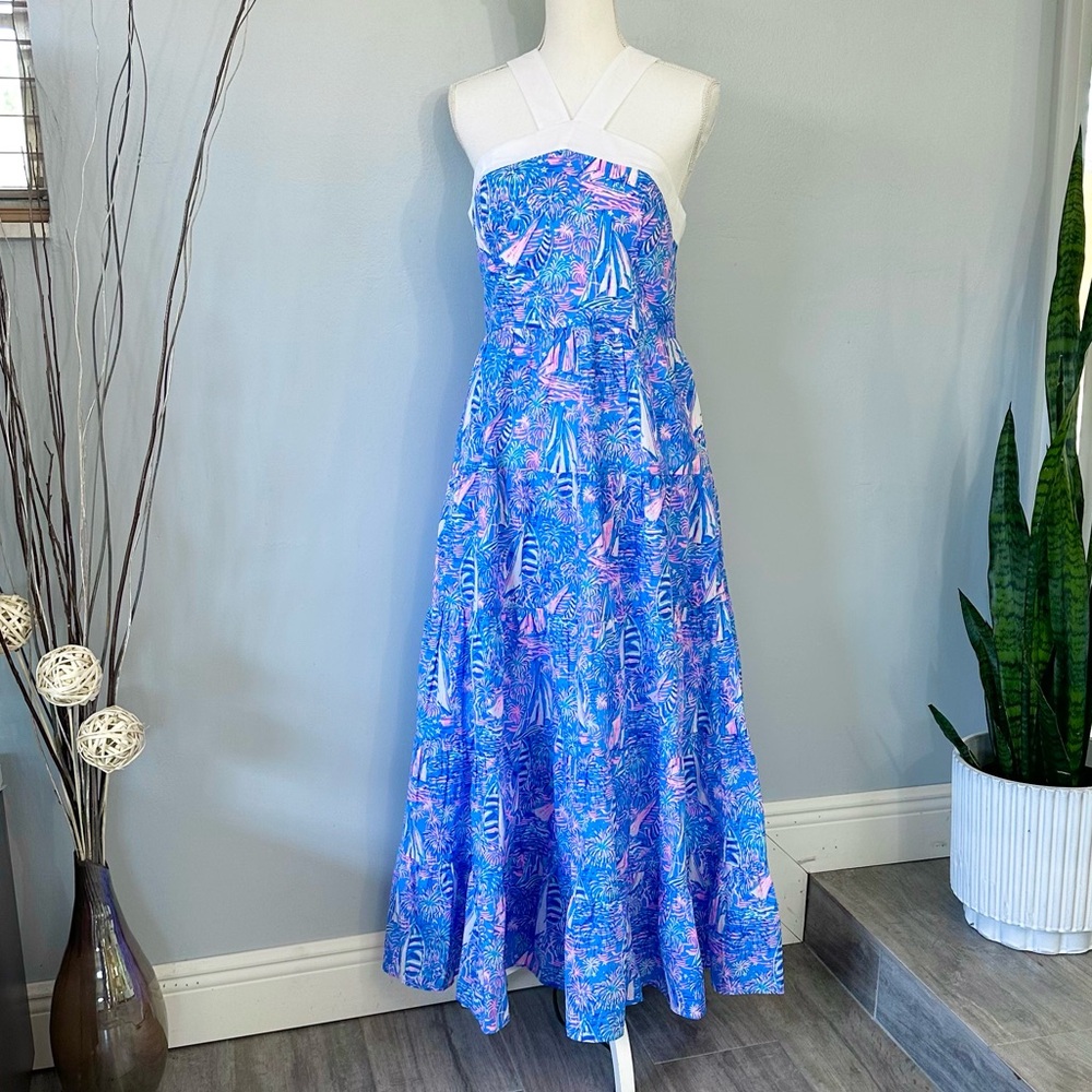 Lilly Pulitzer Jenette Halter Maxi Dress Boca Blue Its Sailabration Print NWT - Picture 5 of 16